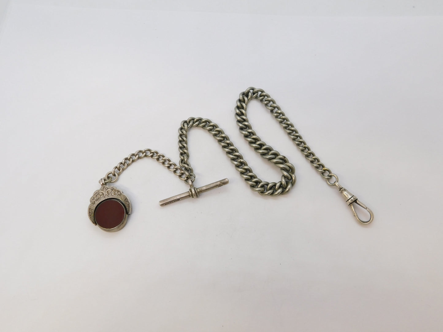 Edwardian Sterling Silver & White Metal Albert Watch Chain Antique 1902 Birmingham