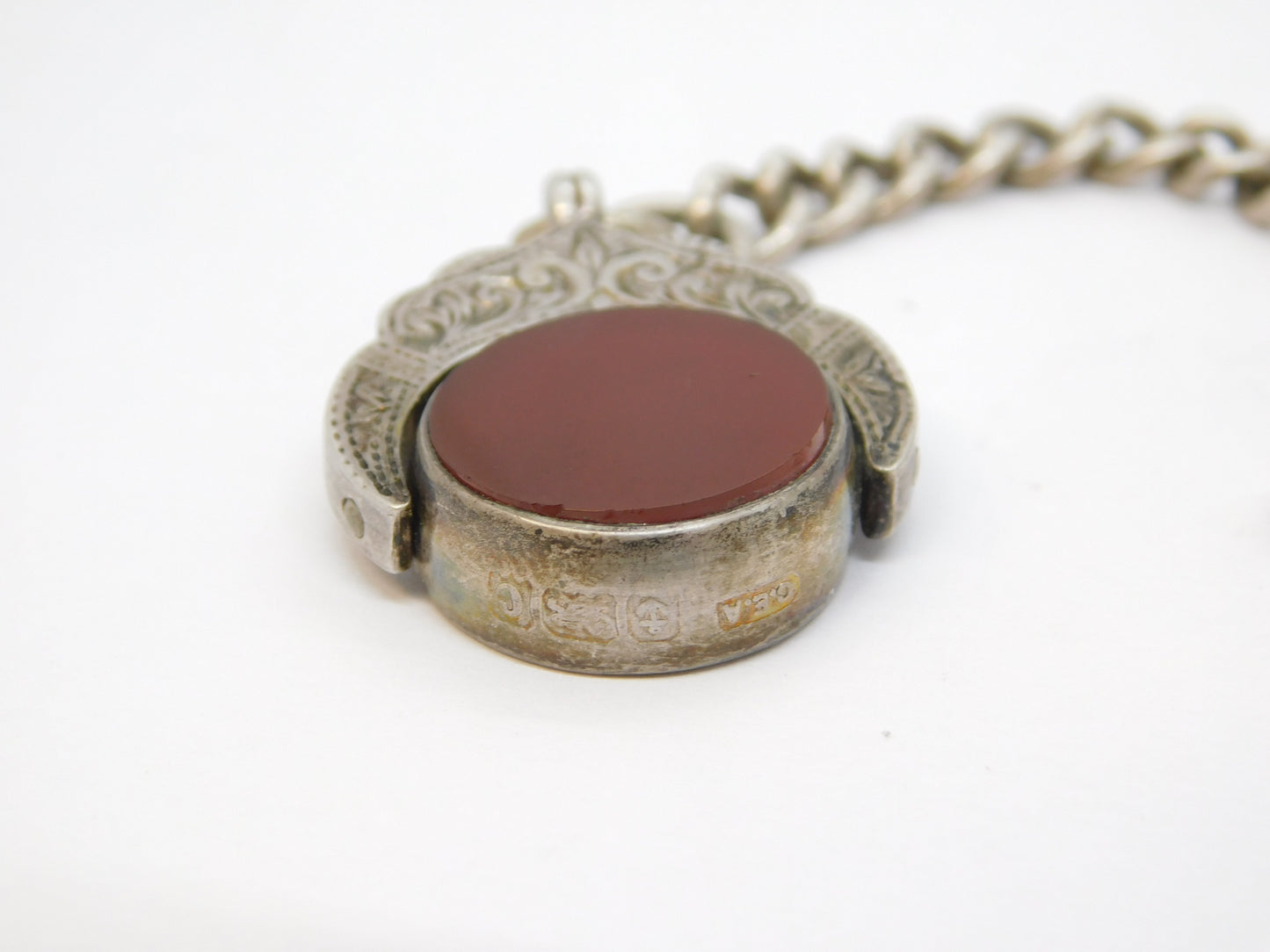 Edwardian Sterling Silver & White Metal Albert Watch Chain Antique 1902 Birmingham