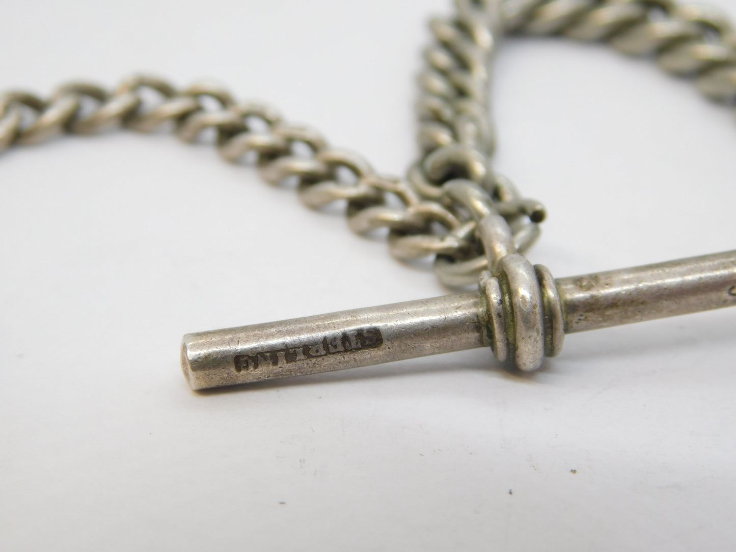 Edwardian Sterling Silver & White Metal Albert Watch Chain Antique 1902 Birmingham
