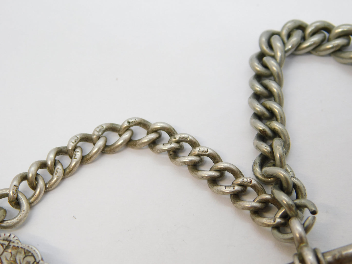 Edwardian Sterling Silver & White Metal Albert Watch Chain Antique 1902 Birmingham