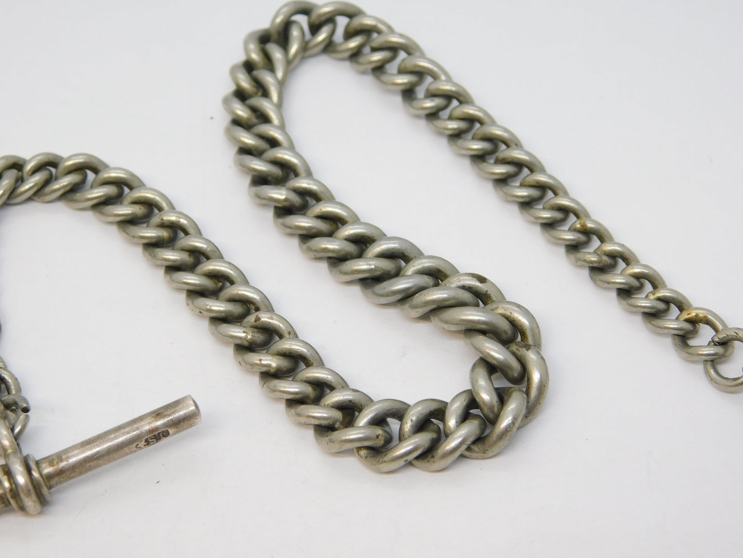 Edwardian Sterling Silver & White Metal Albert Watch Chain Antique 1902 Birmingham