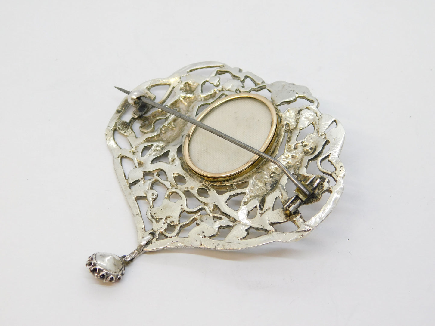 Victorian Sterling Silver, Gold, Angel Skin Coral Cameo Mourning Brooch Antique c1860