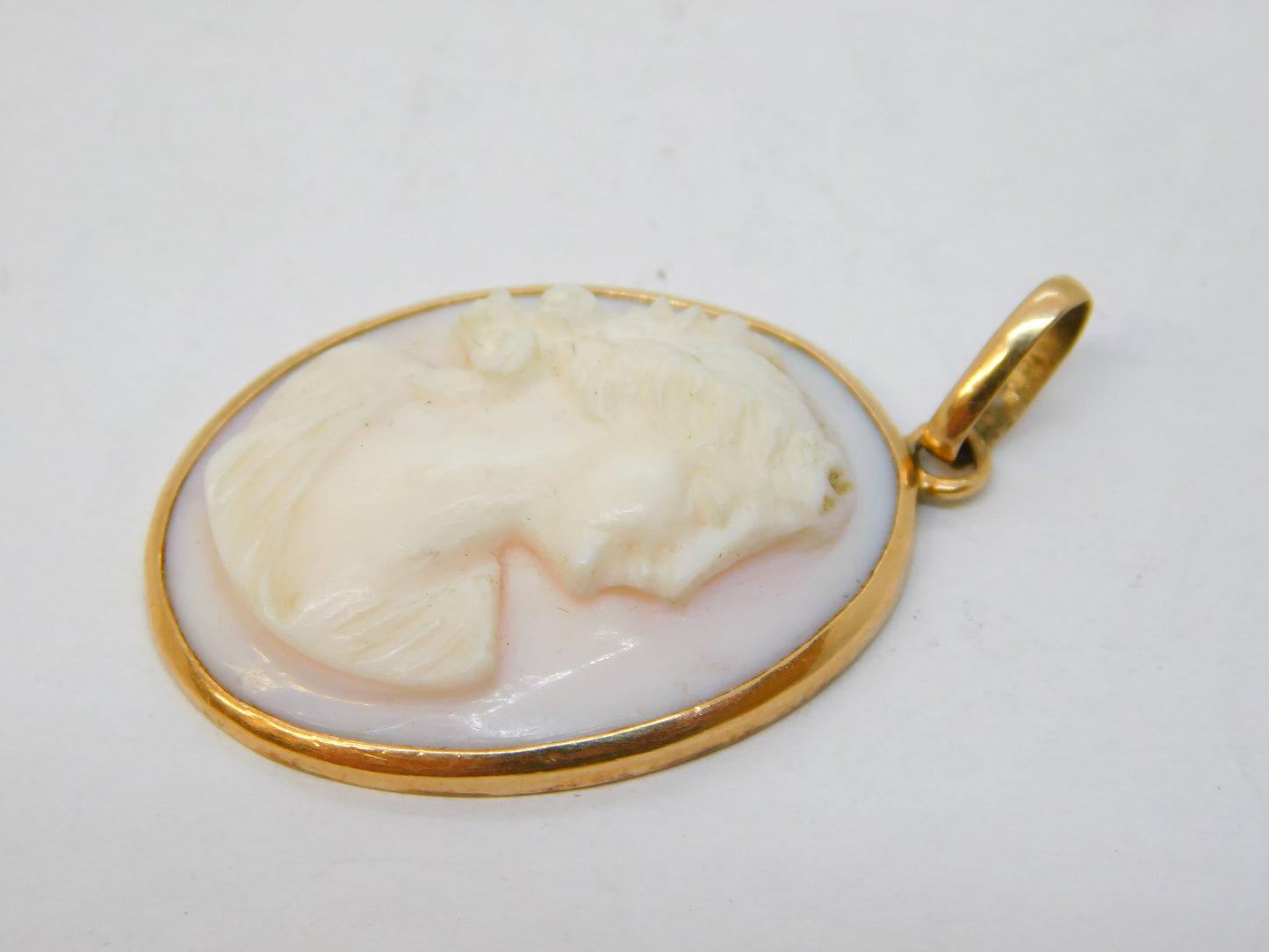 Victorian 9ct Rose Gold Carved Angel Skin Coral Cameo Pendant Antique c1860