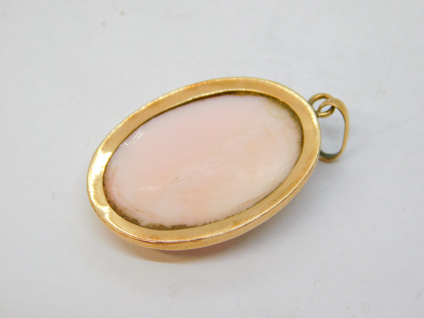 Victorian 9ct Rose Gold Carved Angel Skin Coral Cameo Pendant Antique c1860