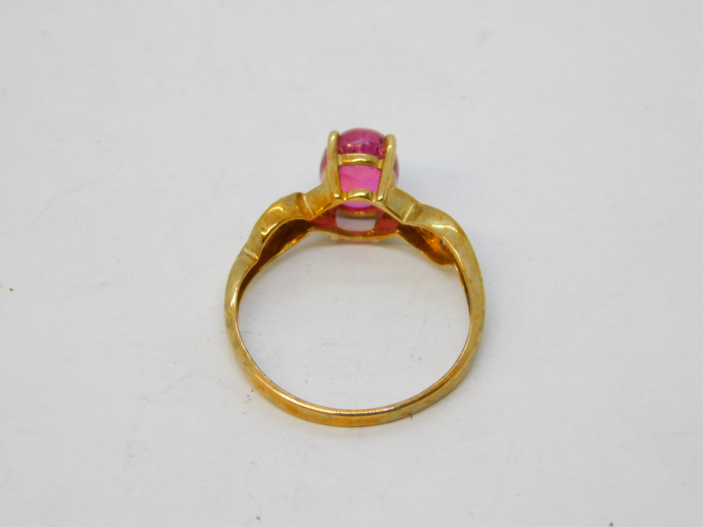 9ct Yellow Gold, Cabochon Pink Topaz & Diamond Dress Ring Vintage c1980
