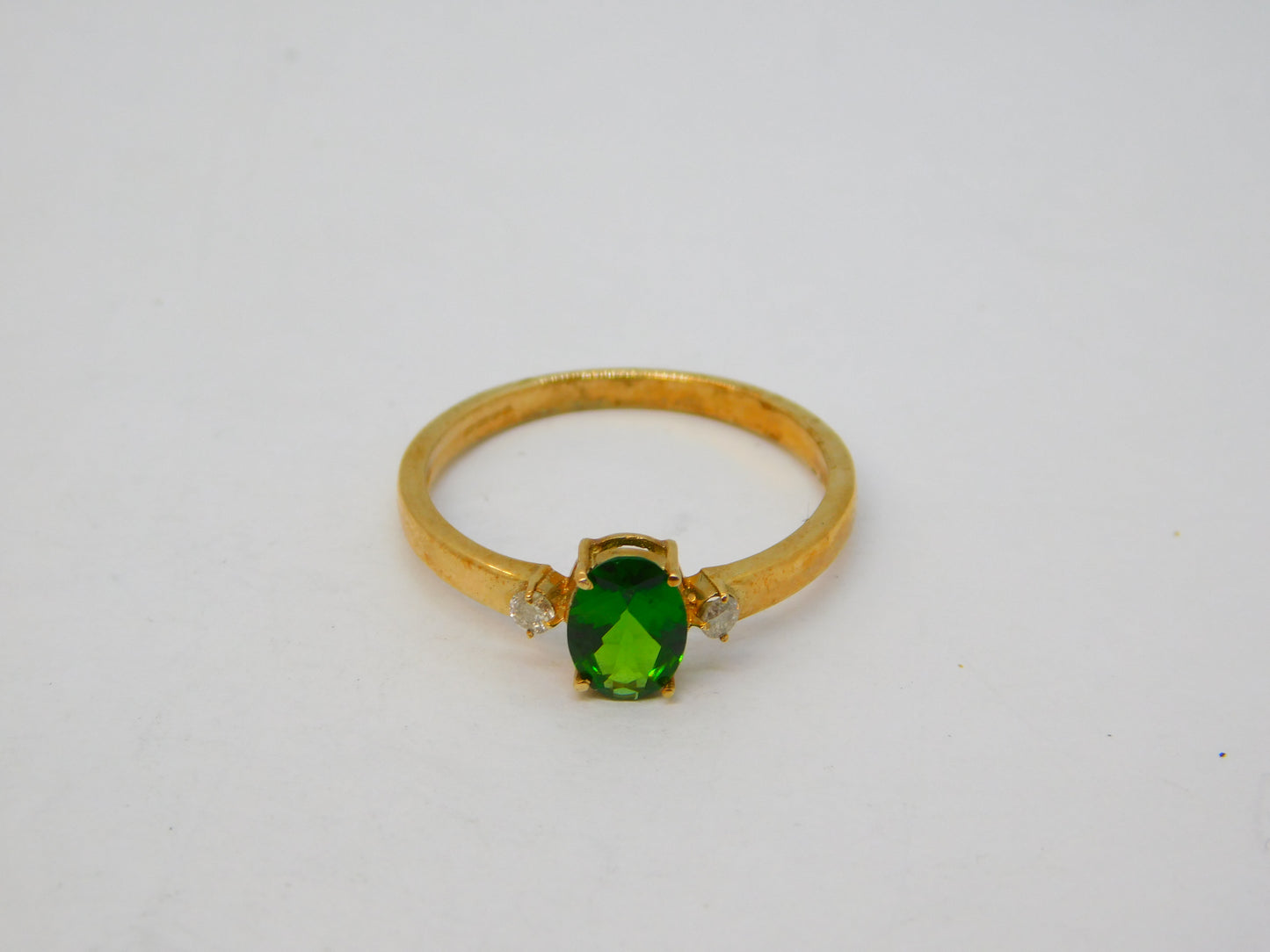9ct Yellow Gold, Green Topaz & White Sapphire Dress Ring Vintage 2010 Birmingham
