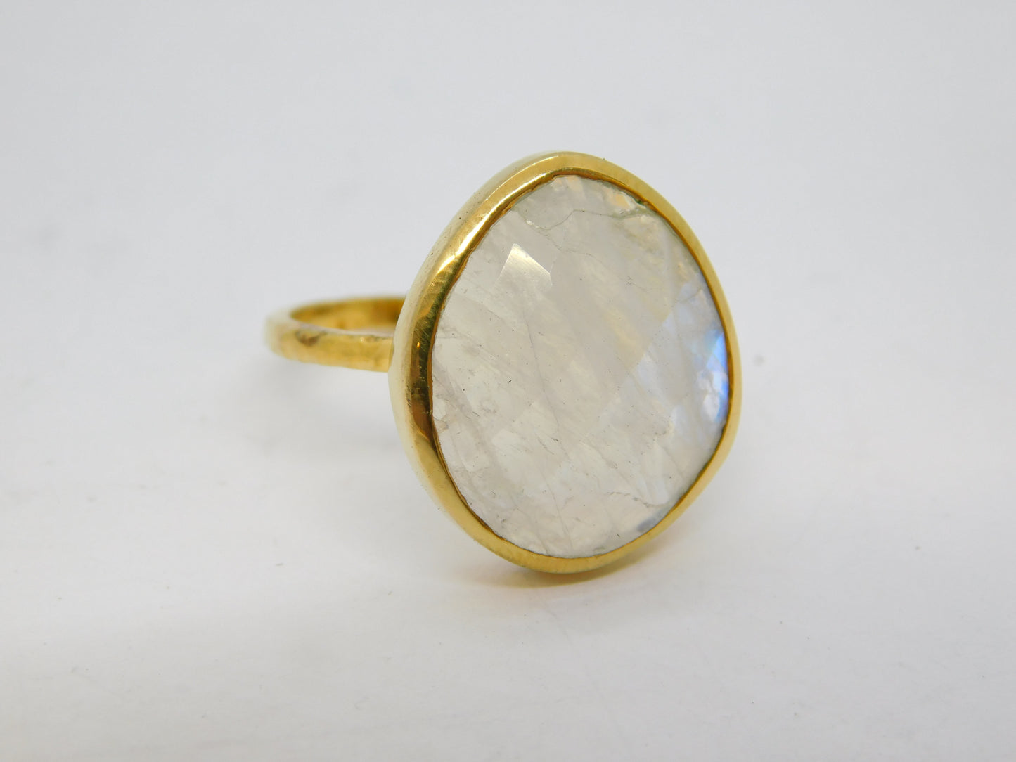 Gold on Sterling Silver Pear-Cut Moonstone Dress Ring Vintage 2010 London