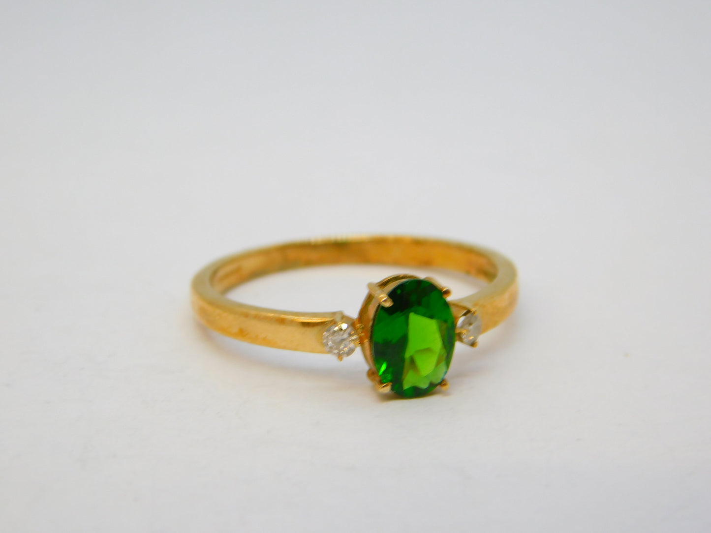 9ct Yellow Gold, Green Topaz & White Sapphire Dress Ring Vintage 2010 Birmingham