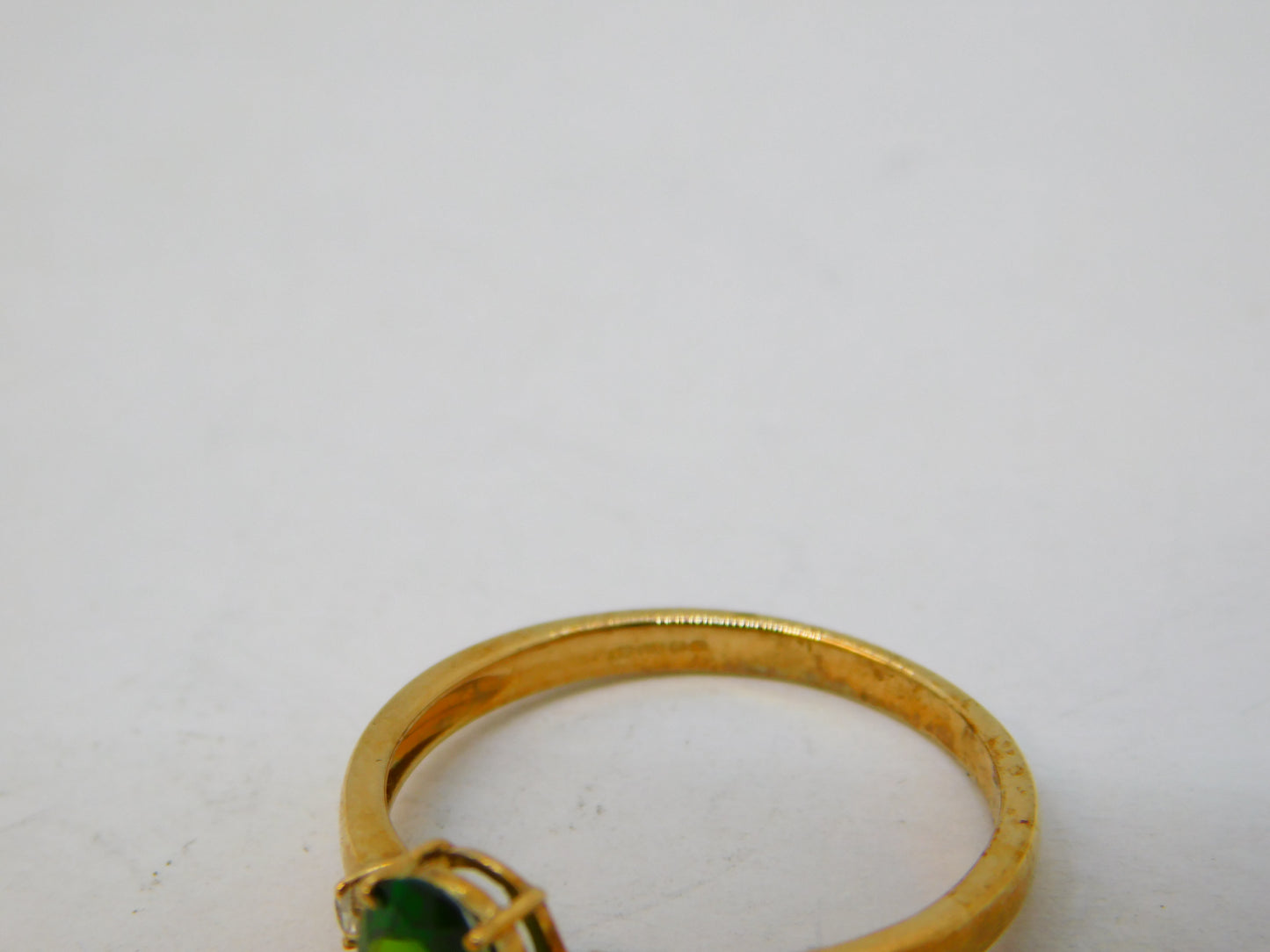 9ct Yellow Gold, Green Topaz & White Sapphire Dress Ring Vintage 2010 Birmingham