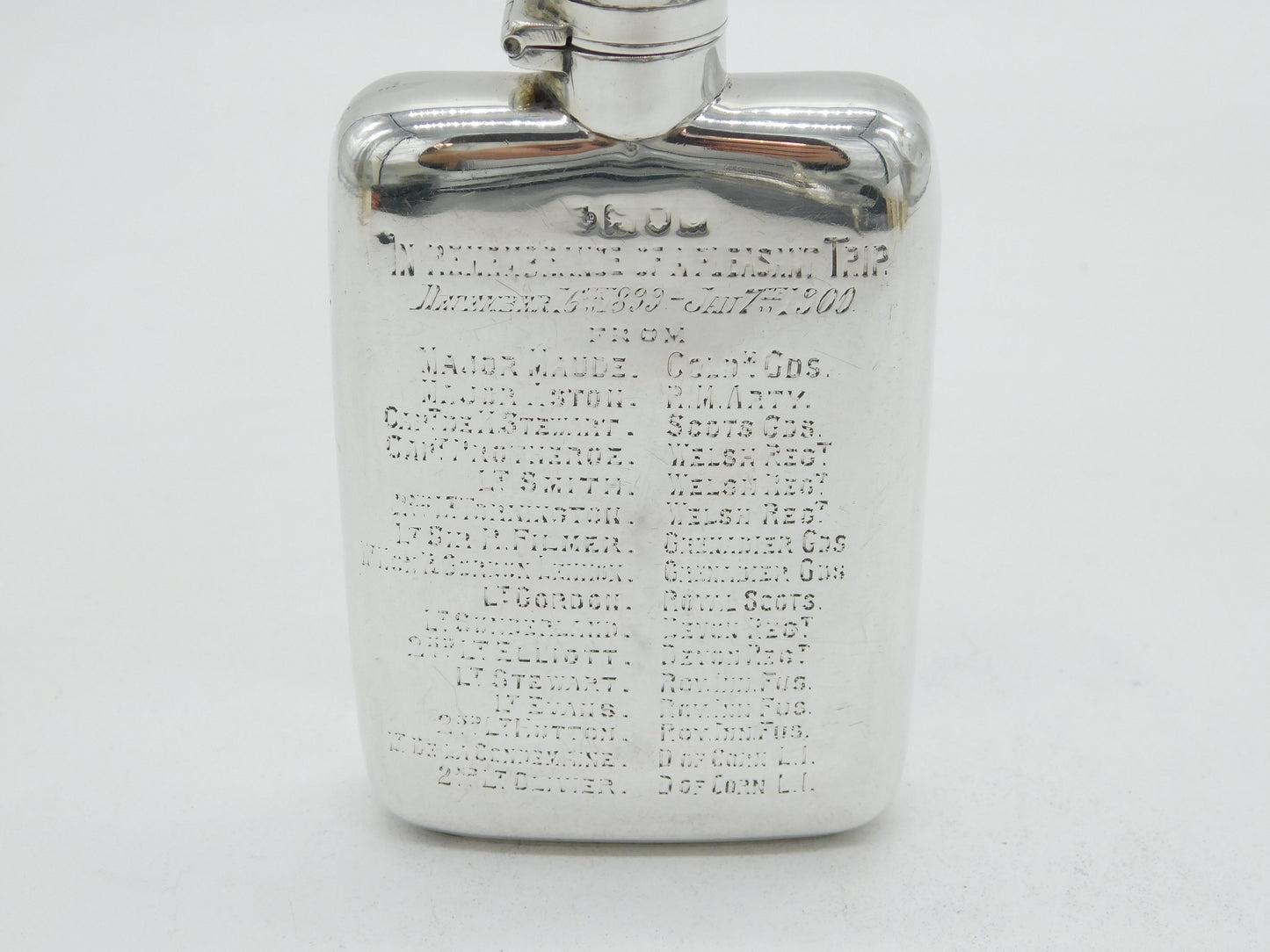 Victorian Sterling Silver Military Interest Hip Flask Antique 1898 London