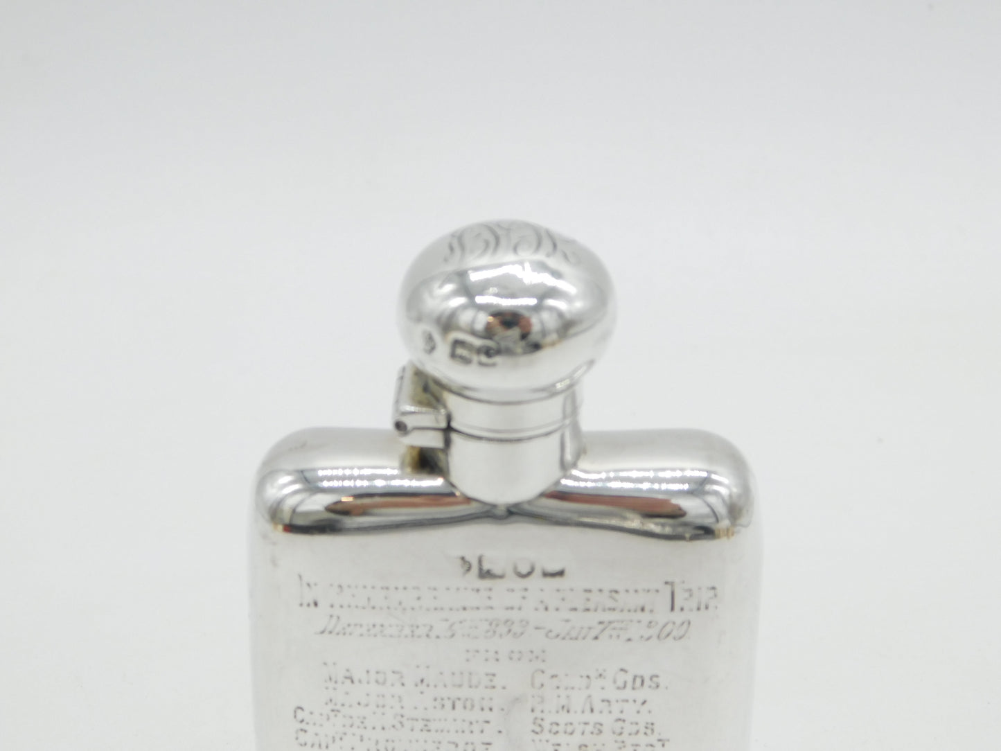 Victorian Sterling Silver Military Interest Hip Flask Antique 1898 London