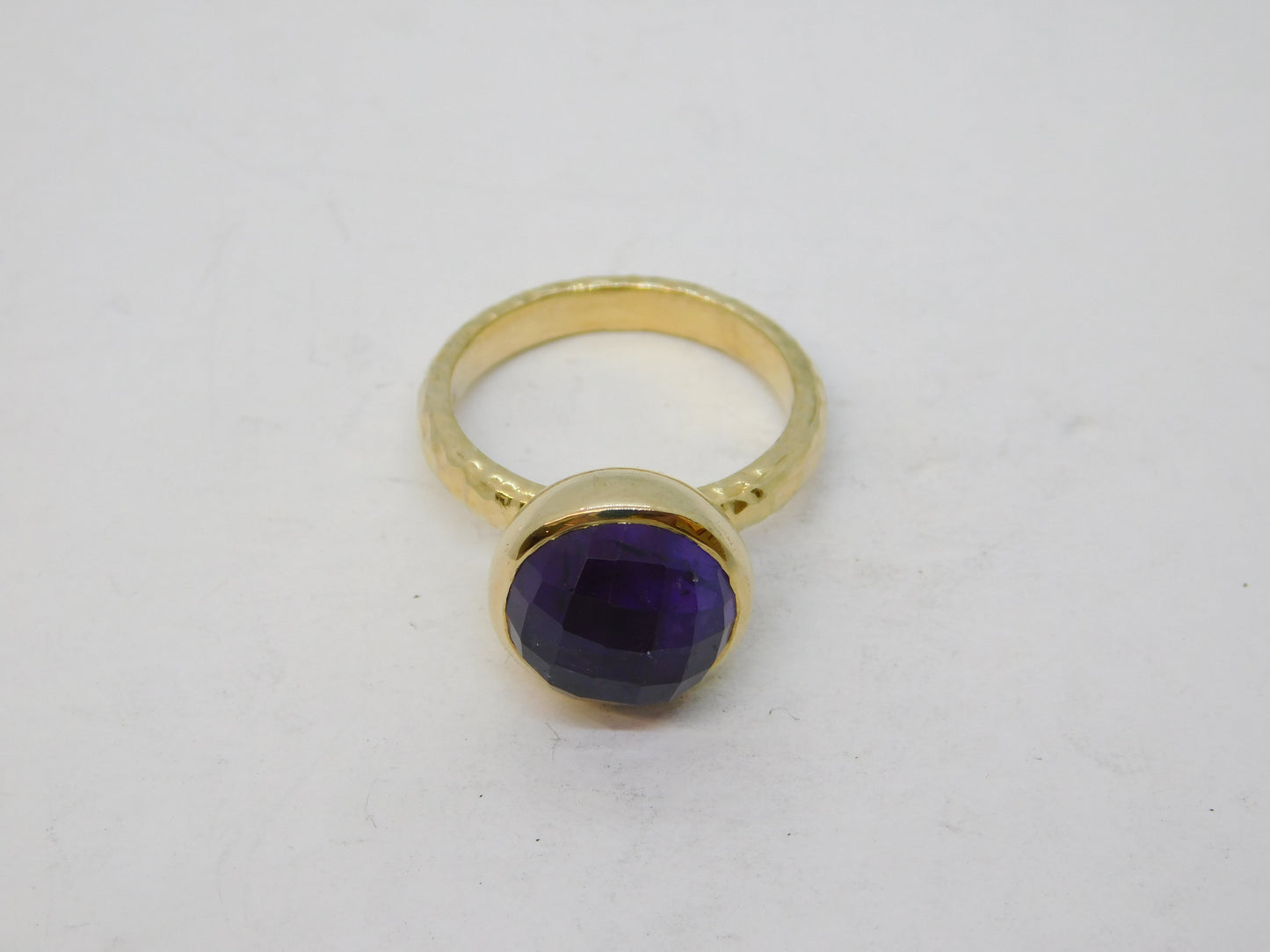 Gold on Sterling Silver Faceted Amethyst Set Dress Ring Vintage 2010 London