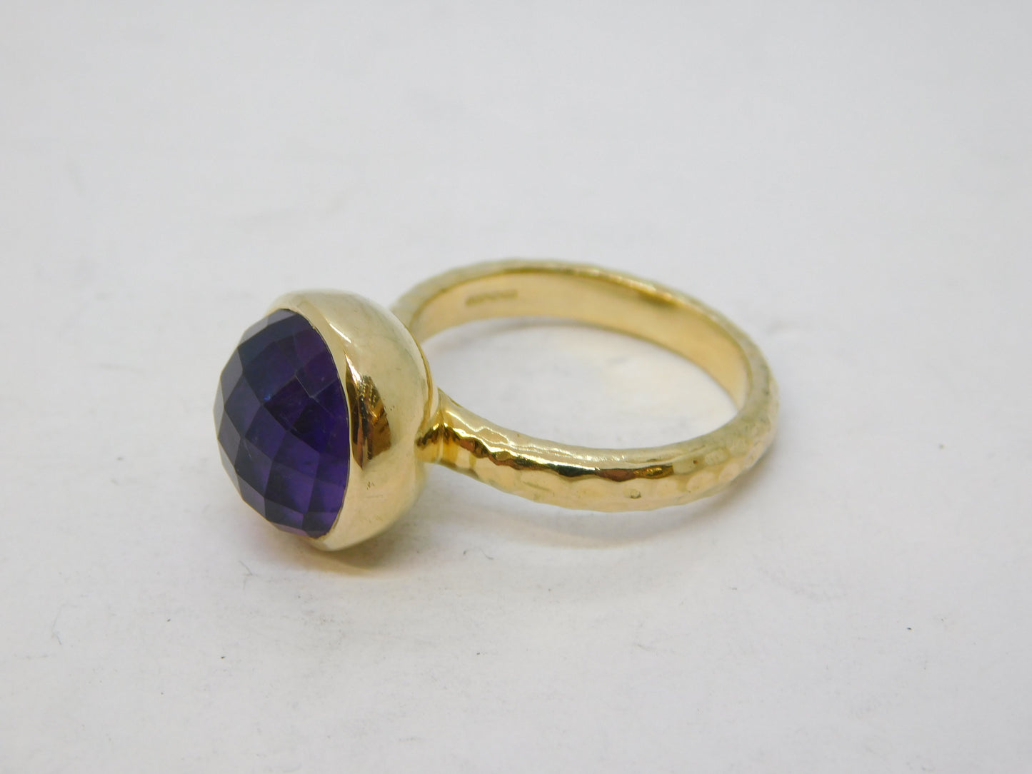 Gold on Sterling Silver Faceted Amethyst Set Dress Ring Vintage 2010 London
