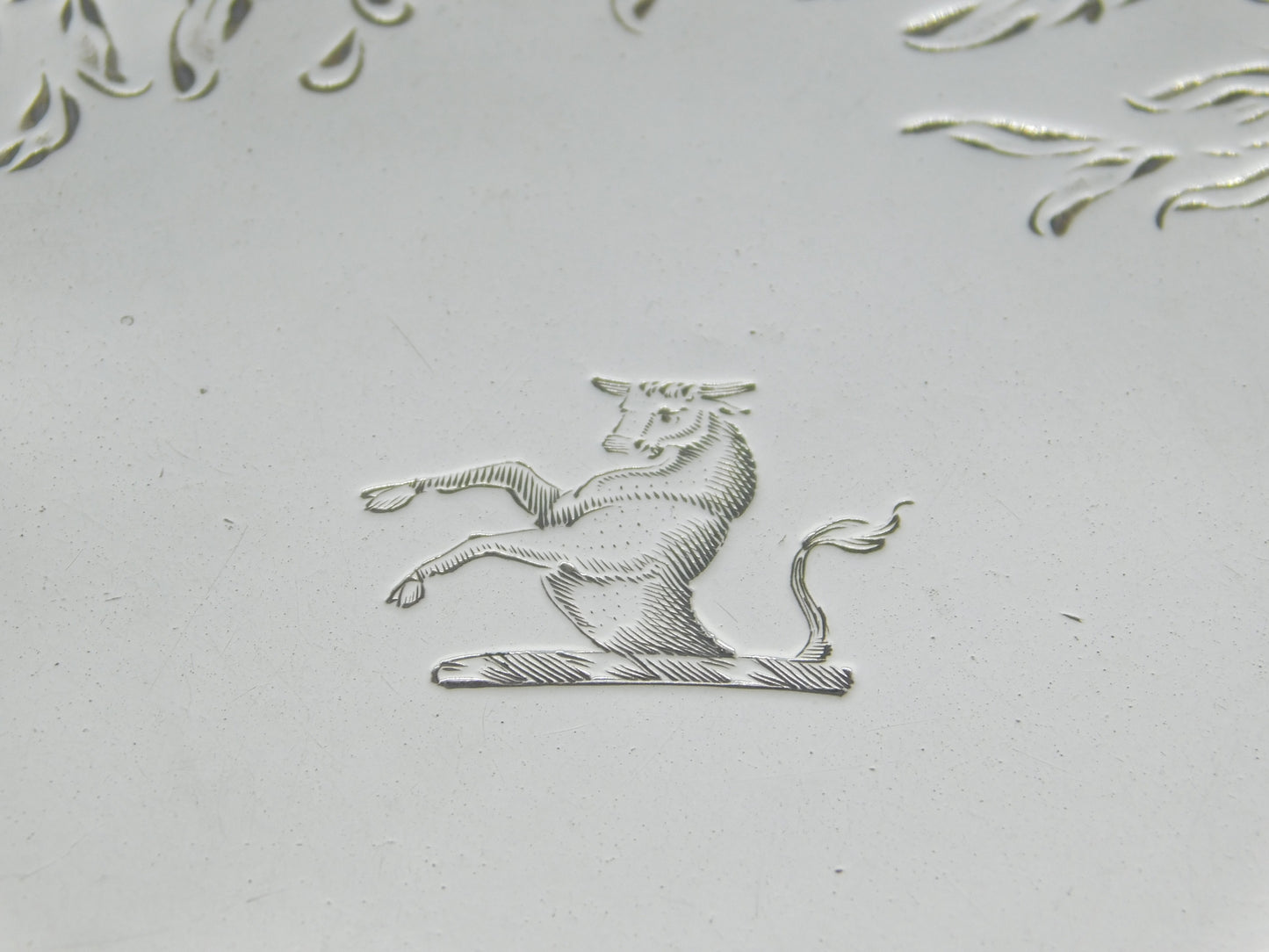 George III Sterling Silver Floral Pattern Cow Crest Salver Antique 1764 London