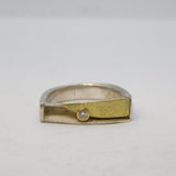 Mexican 18ct Gold, Sterling Silver, Diamond Studio Dress Ring Vintage c1970