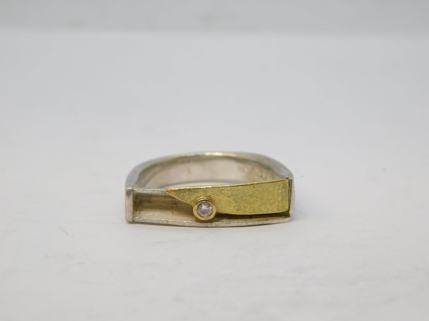 Mexican 18ct Gold, Sterling Silver, Diamond Studio Dress Ring Vintage c1970