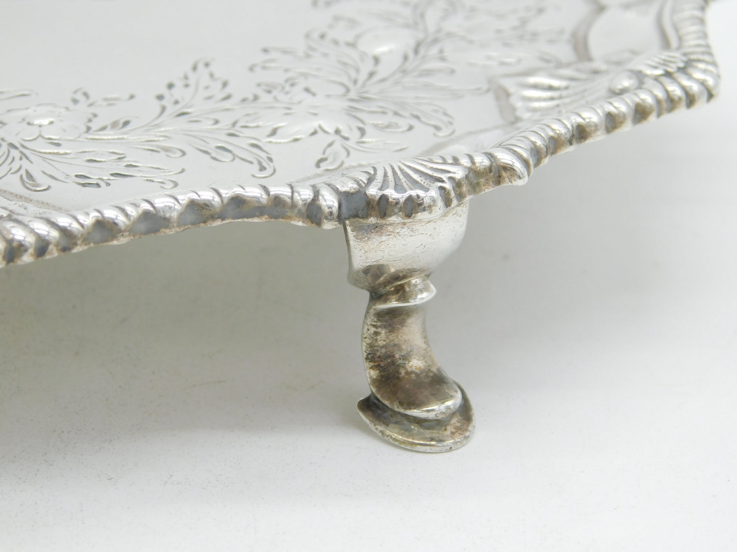 George III Sterling Silver Floral Pattern Cow Crest Salver Antique 1764 London