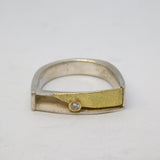 Mexican 18ct Gold, Sterling Silver, Diamond Studio Dress Ring Vintage c1970