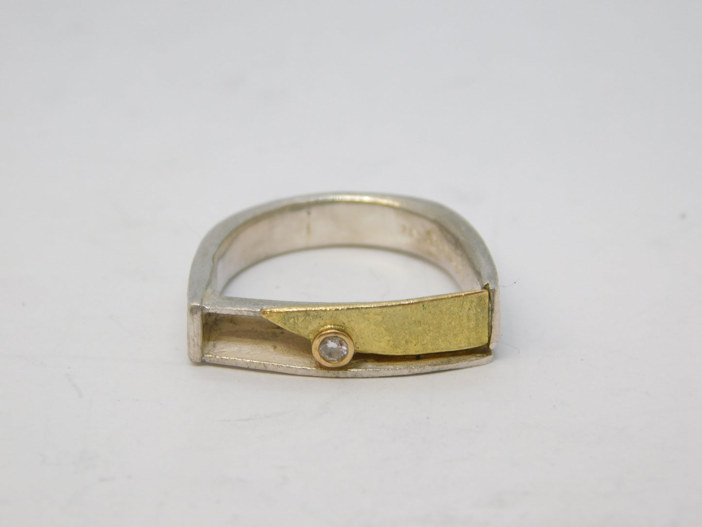 Mexican 18ct Gold, Sterling Silver, Diamond Studio Dress Ring Vintage c1970