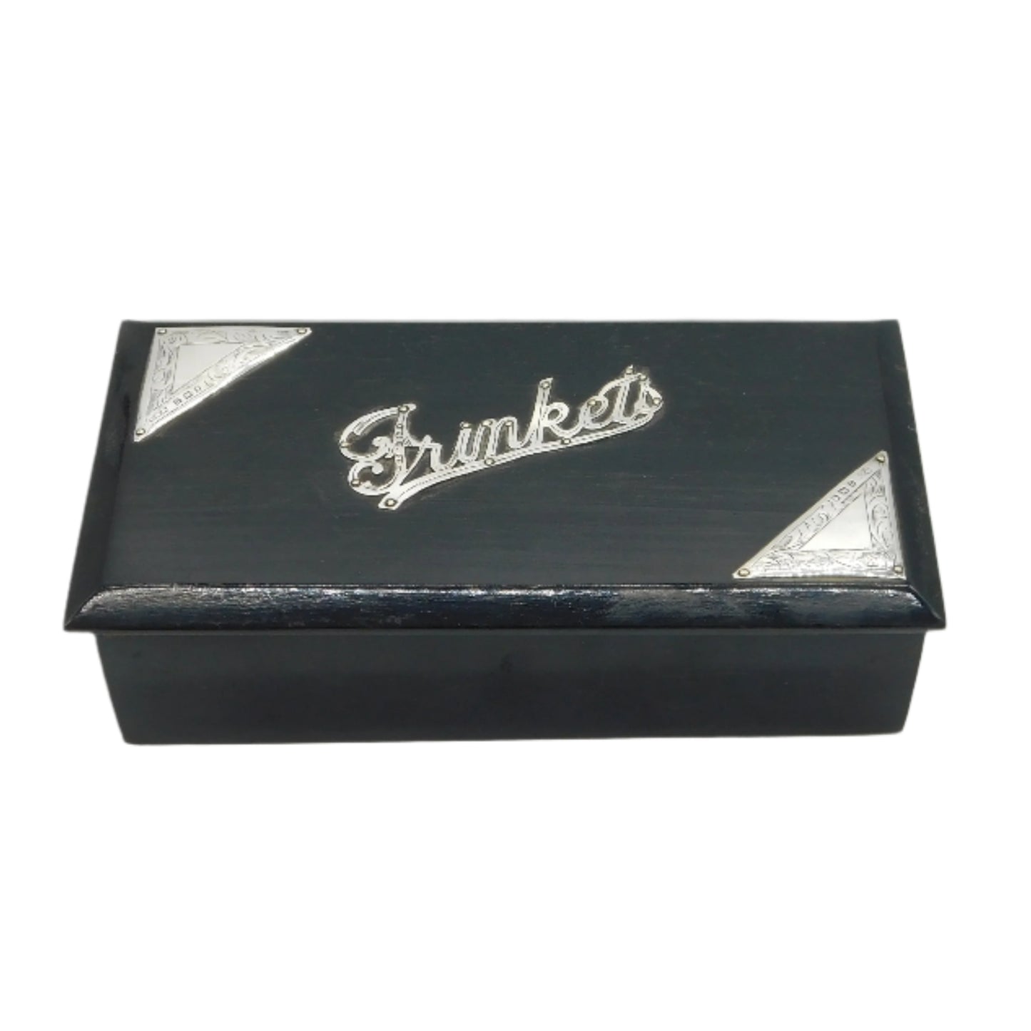 Sterling Silver Mounted Ebony Wood 'Trinkets' Jewellery Box Antique 1919 London