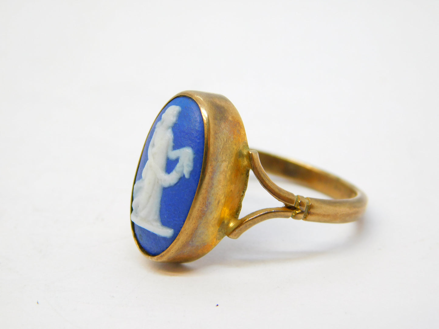 9ct Yellow Gold Wedgwood Athena Cameo Set Ring Vintage 1978 Birmingham