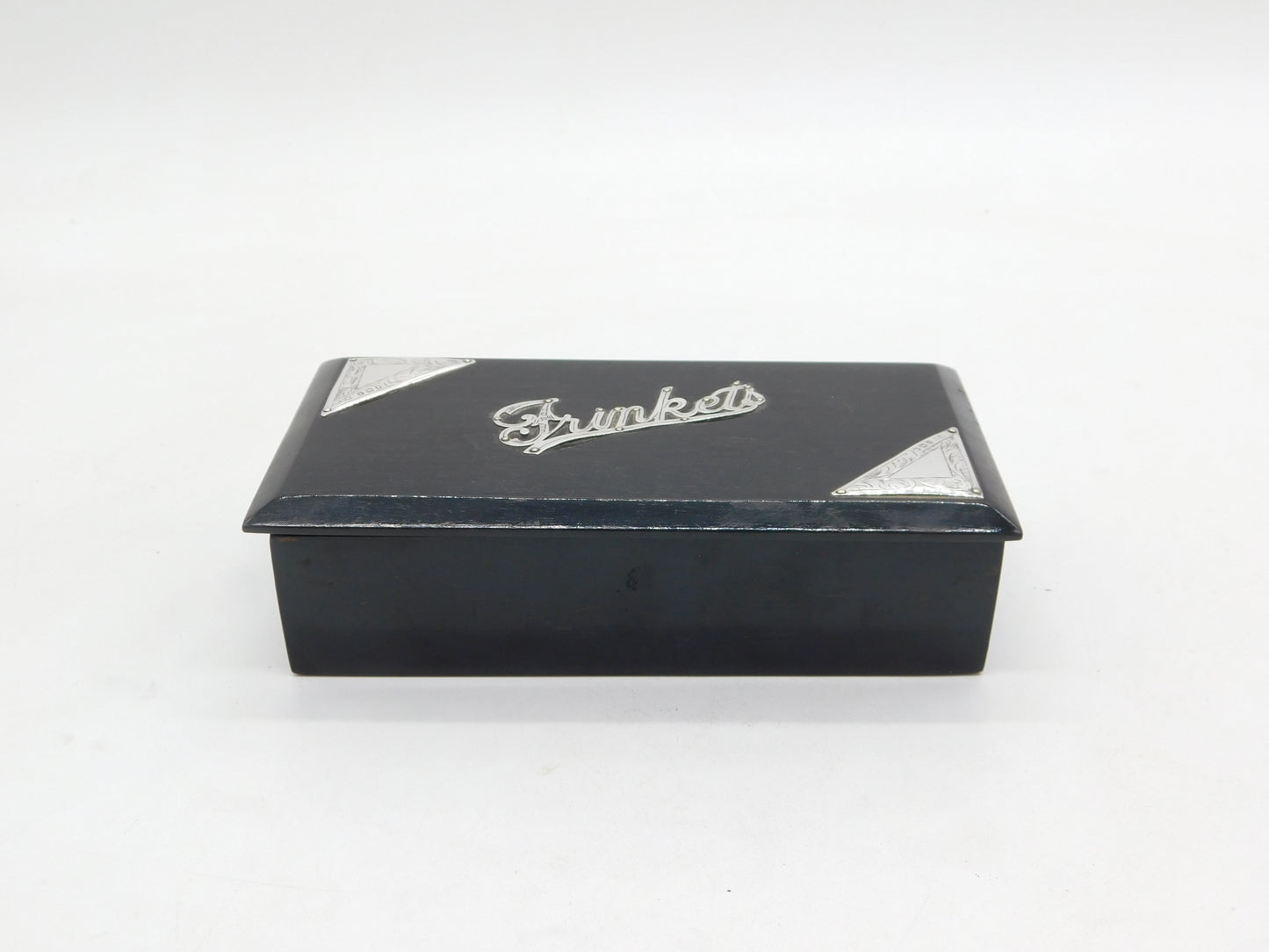 Sterling Silver Mounted Ebony Wood 'Trinkets' Jewellery Box Antique 1919 London