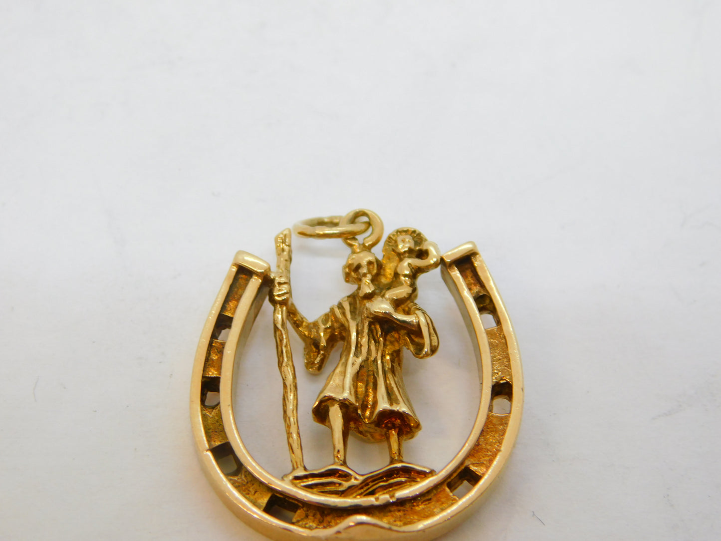 9ct Gold, Good Luck Horseshoe St. Christopher Travel Pendant Vintage 1971 London