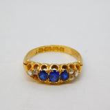 Victorian 18ct Gold, Sapphire & Diamond Boat Ring Antique 1876 Birmingham