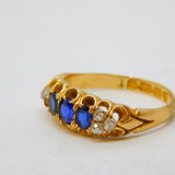 Victorian 18ct Gold, Sapphire & Diamond Boat Ring Antique 1876 Birmingham