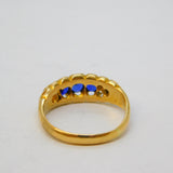 Victorian 18ct Gold, Sapphire & Diamond Boat Ring Antique 1876 Birmingham