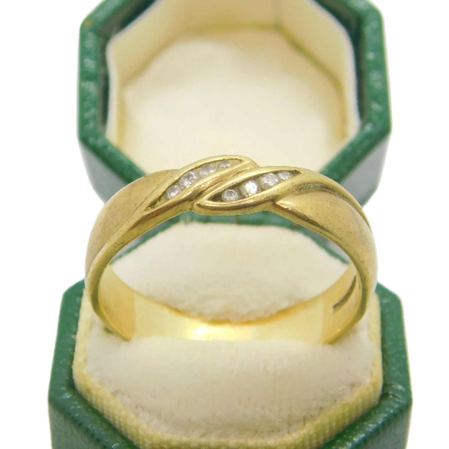 9ct Yellow Gold & Diamond Set Feather Form Dress Ring Vintage c1980