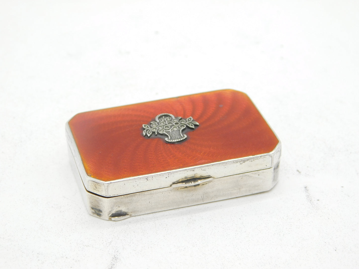 Sterling Silver, Red Guilloche Enamel, Marcasite Compact Box Antique 1928 Deco