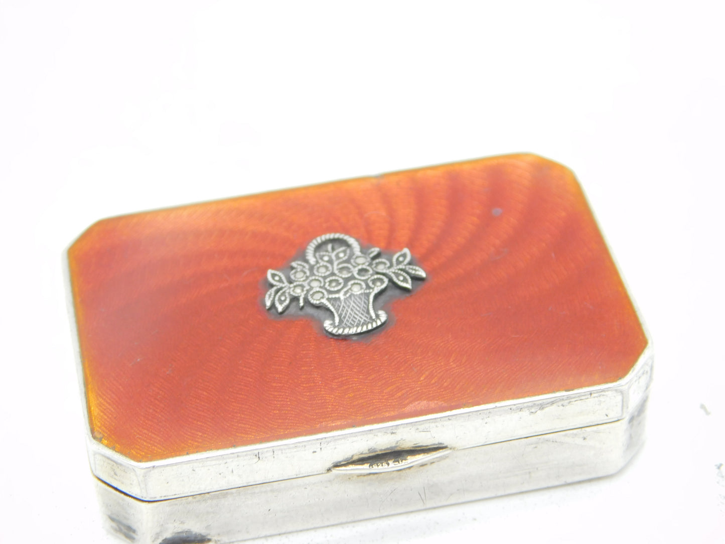 Sterling Silver, Red Guilloche Enamel, Marcasite Compact Box Antique 1928 Deco