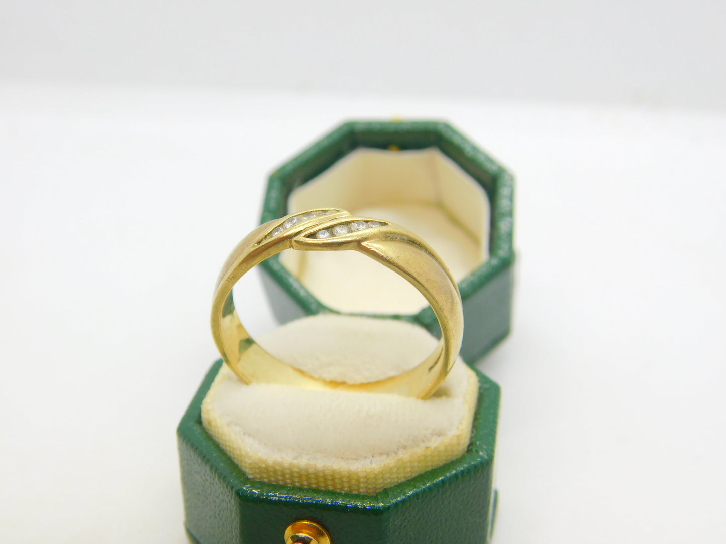 9ct Yellow Gold & Diamond Set Feather Form Dress Ring Vintage c1980