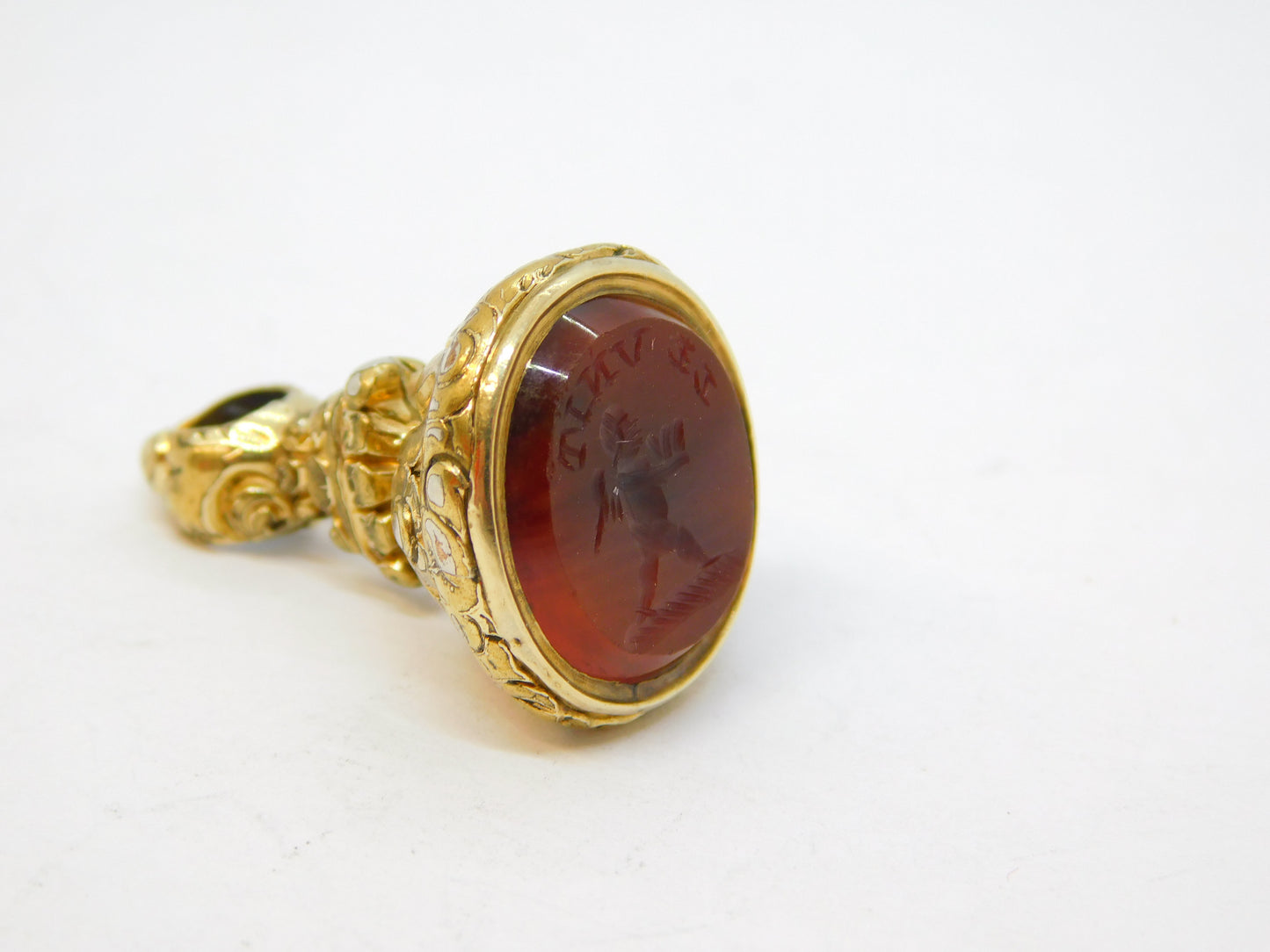 George III Rolled Gold Carnelian 'Le Vivit' 'The Humble' Intaglio Fob Antique