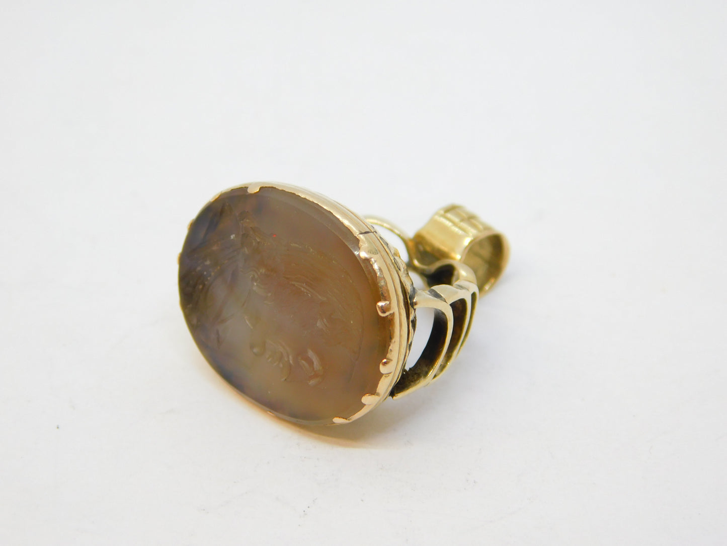 George III 9ct Gold Carved Rock Crystal Oliver Cromwell Intaglio Fob Seal c1820