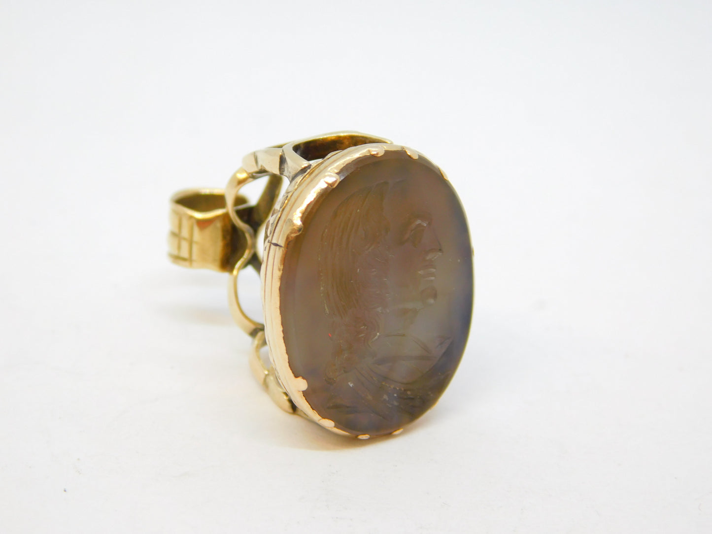 George III 9ct Gold Carved Rock Crystal Oliver Cromwell Intaglio Fob Seal c1820