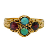 Victorian 15ct Yellow Gold, Turquoise & Garnet Set Dress Ring Antique c1860
