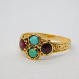 Victorian 15ct Yellow Gold, Turquoise & Garnet Set Dress Ring Antique c1860