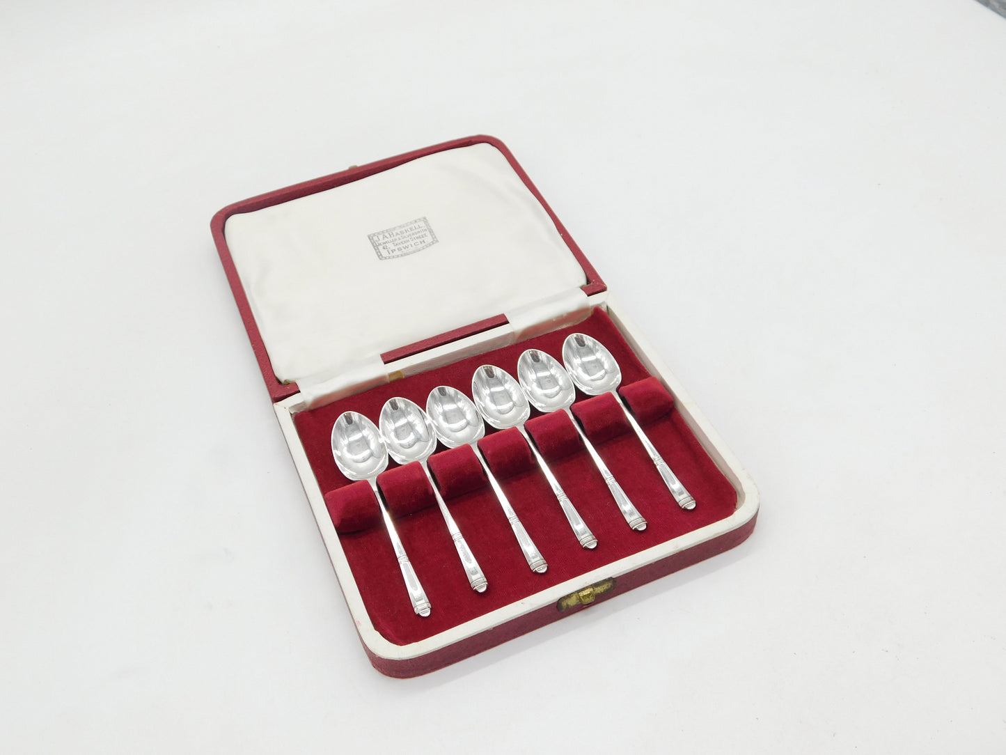 Boxed Set of Sterling Silver Teaspoons Antique 1935 Sheffield Art Deco