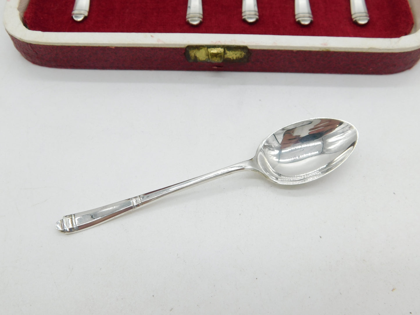 Boxed Set of Sterling Silver Teaspoons Antique 1935 Sheffield Art Deco
