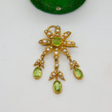 Edwardian 18ct Yellow Gold, Seed Pearl & Peridot Floral Lavalier Pendant Antique