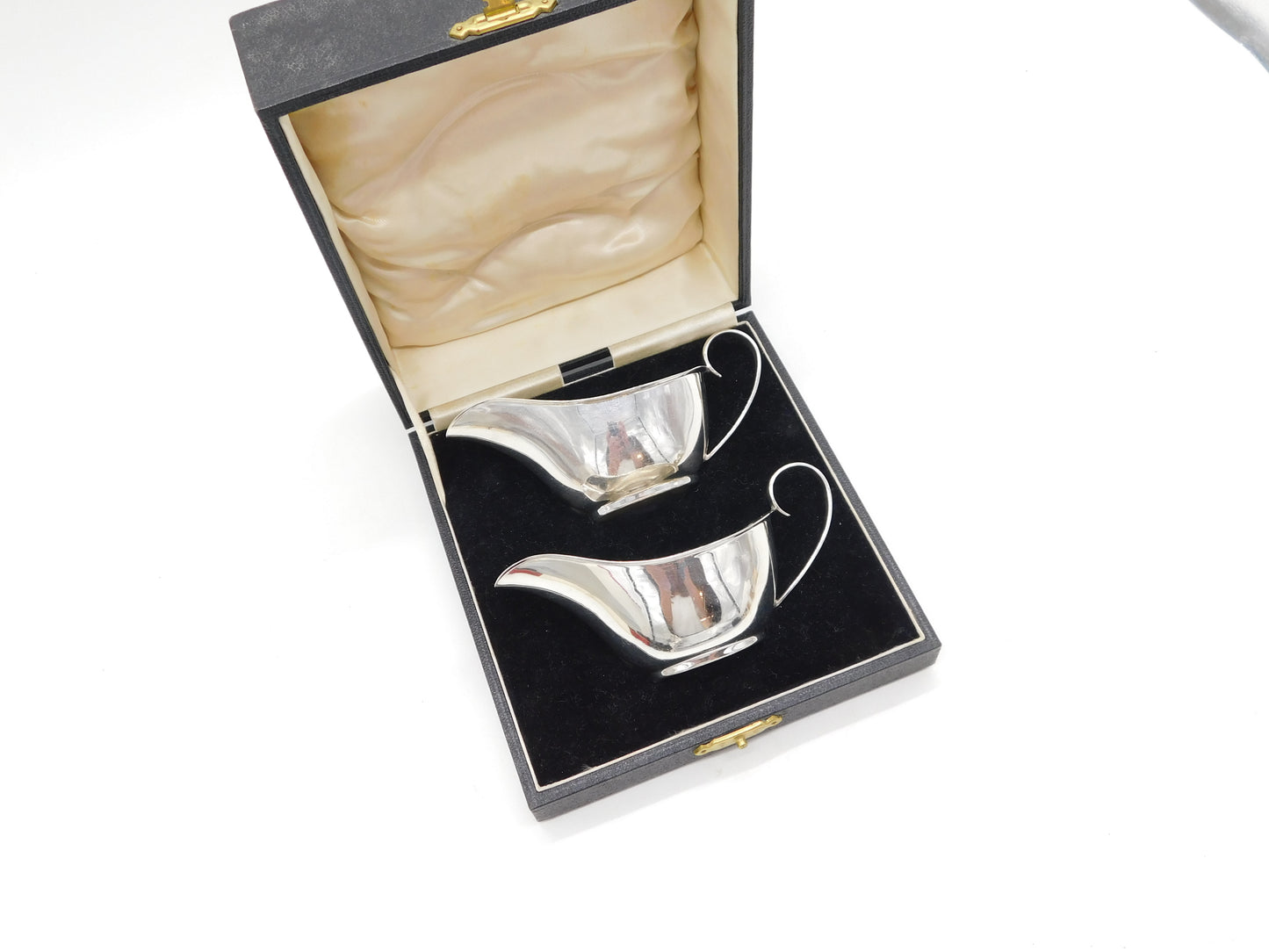 Boxed Pair of Sterling Silver Sauce Boats Antique 1939 Birmingham Art Deco