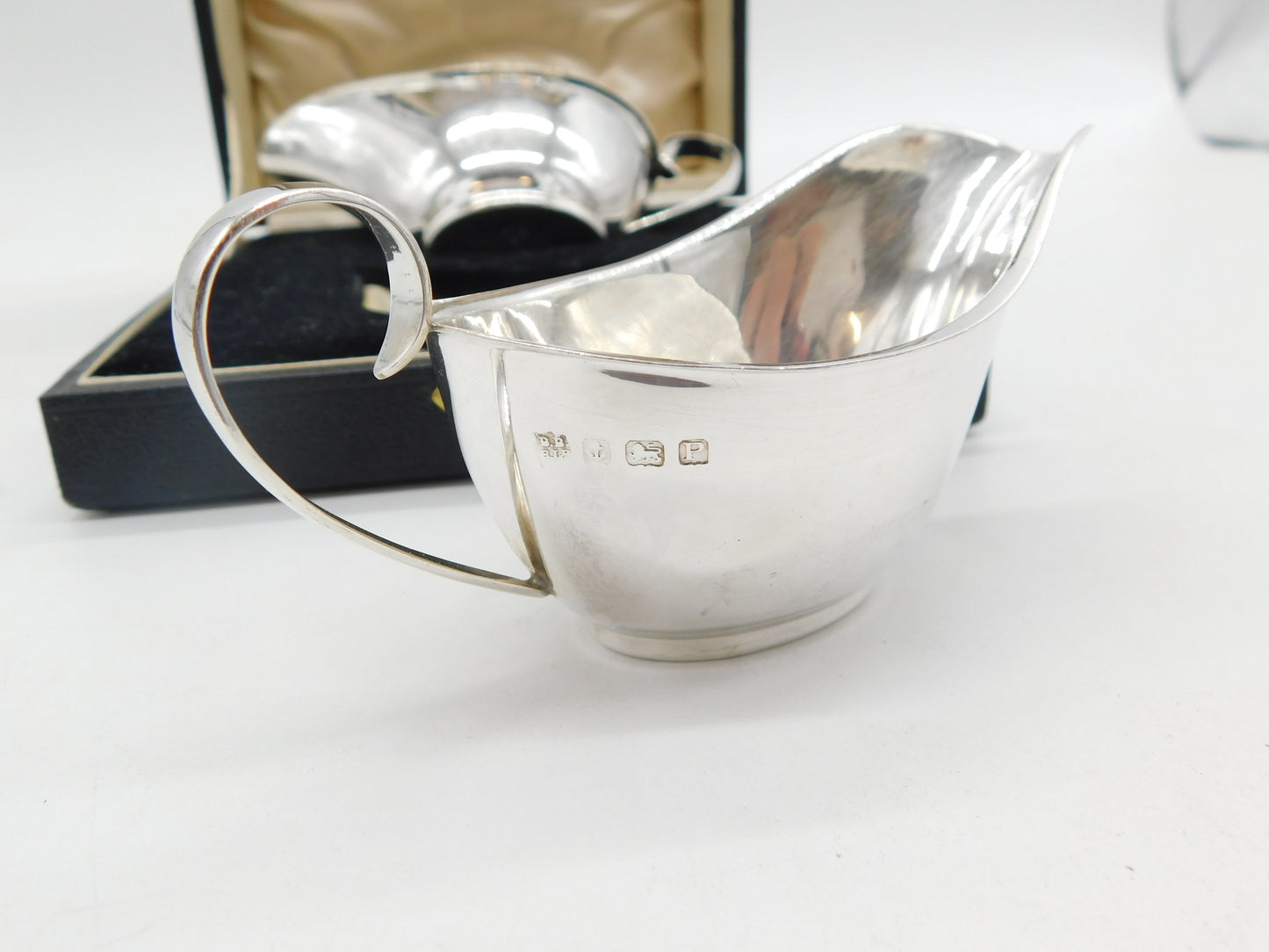 Boxed Pair of Sterling Silver Sauce Boats Antique 1939 Birmingham Art Deco