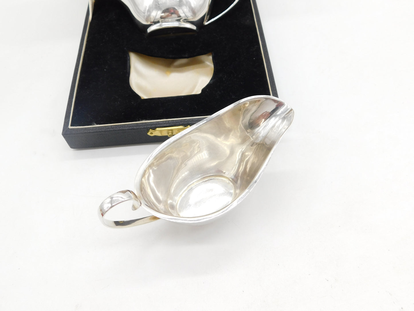Boxed Pair of Sterling Silver Sauce Boats Antique 1939 Birmingham Art Deco