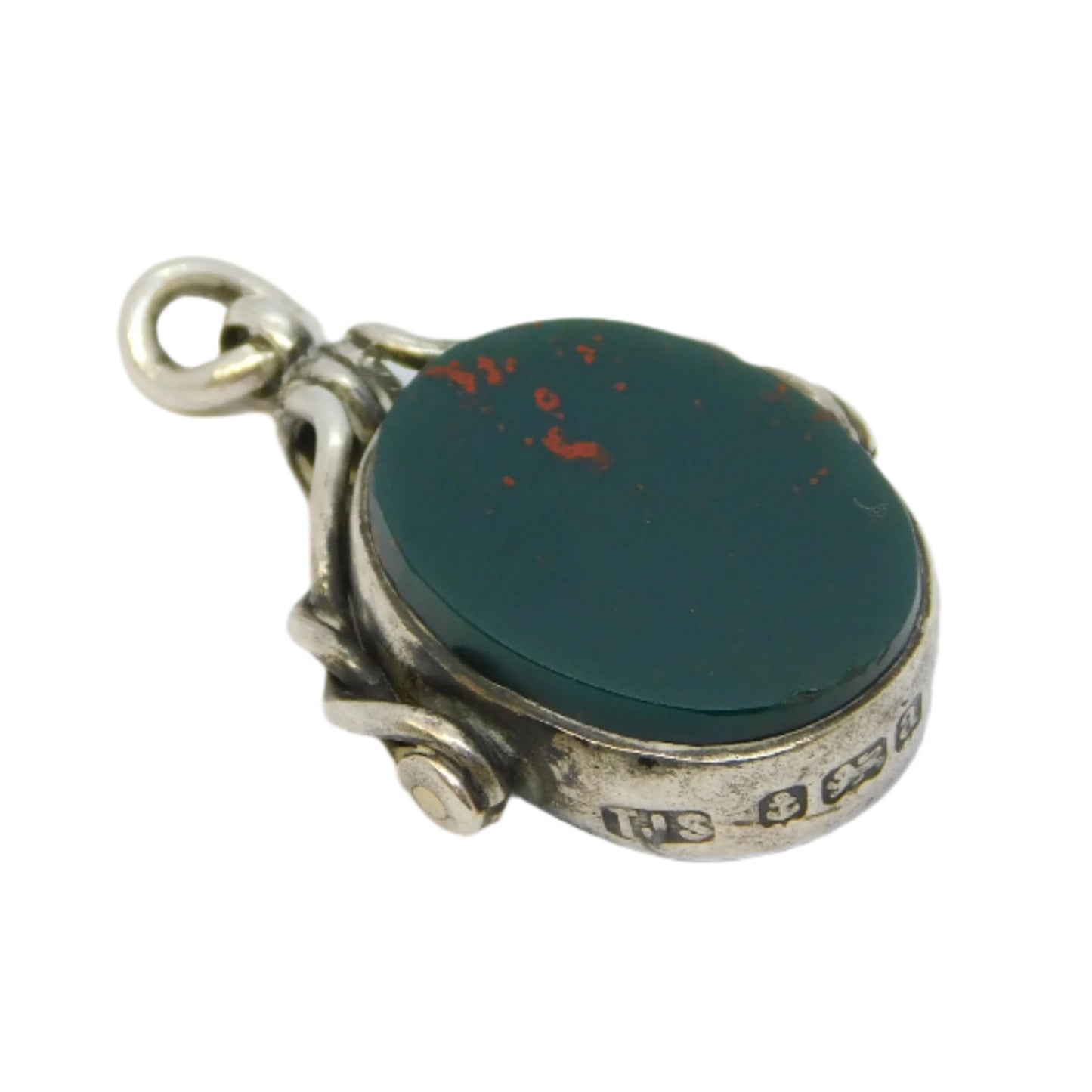 Victorian Sterling Silver Bloodstone & Carnelian Spinner Fob Antique 1900