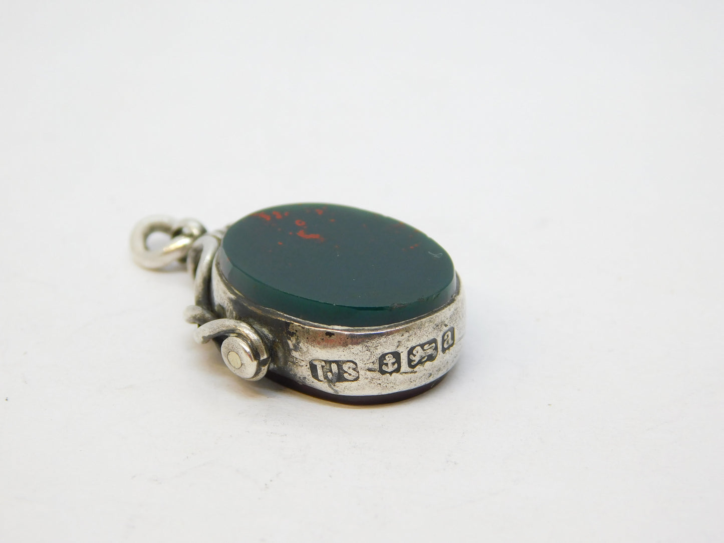 Victorian Sterling Silver Bloodstone & Carnelian Spinner Fob Antique 1900