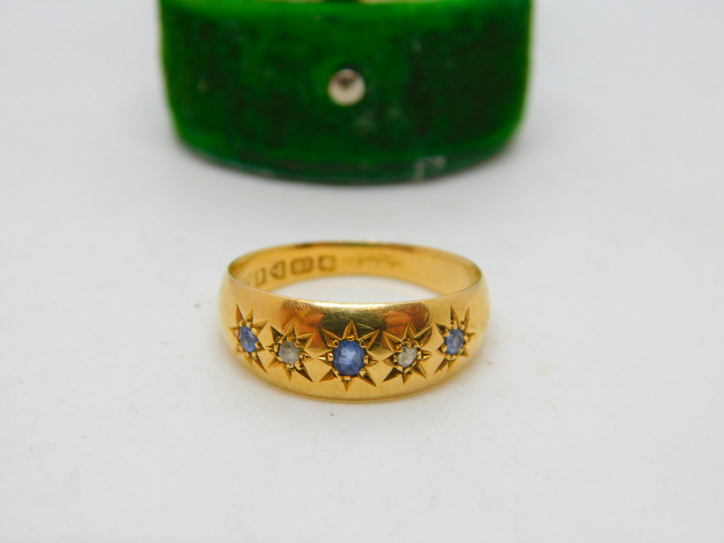 Edwardian 18ct Yellow Gold, Sapphire & Diamond Boat Ring Antique 1905 Chester