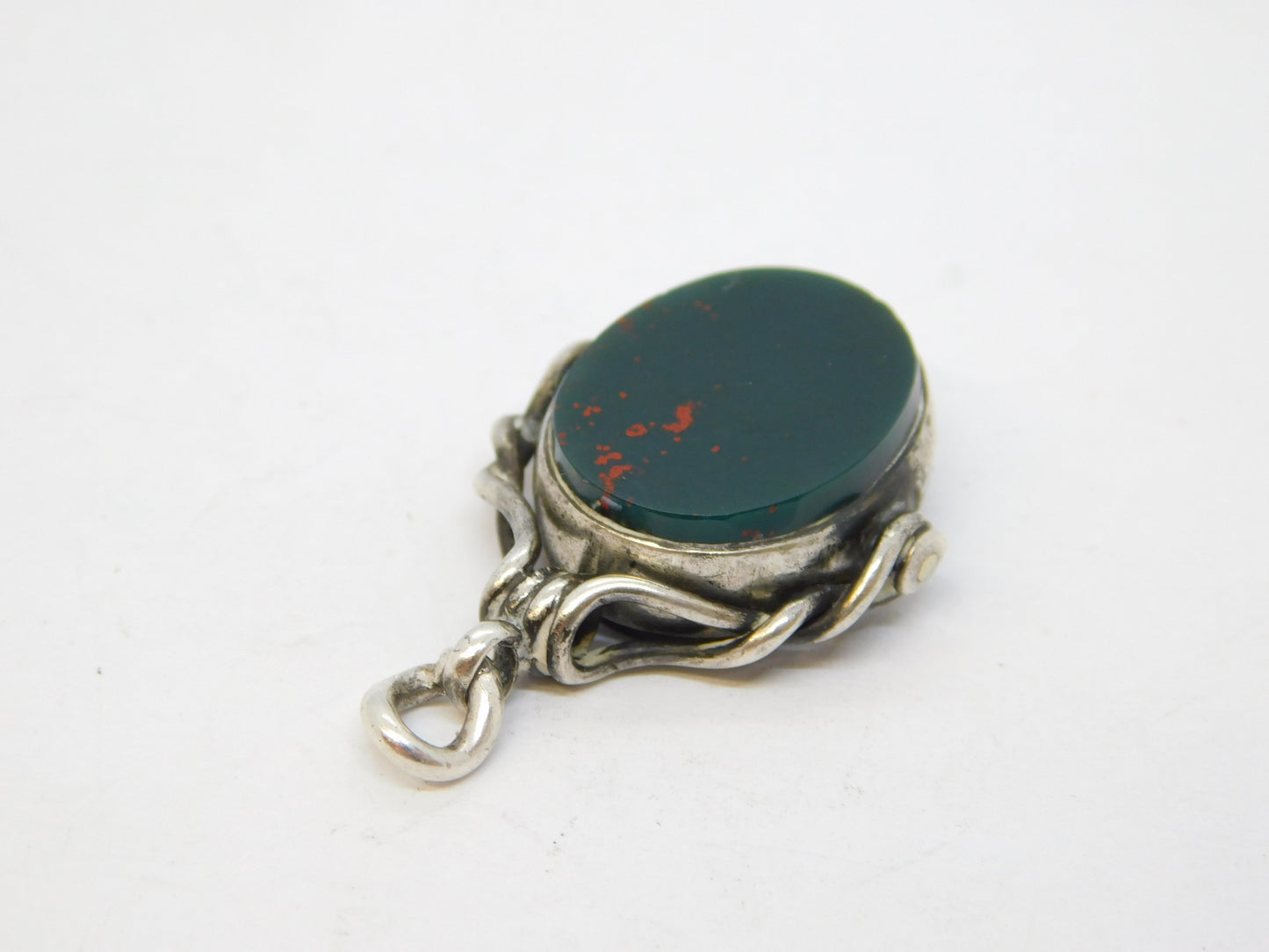 Victorian Sterling Silver Bloodstone & Carnelian Spinner Fob Antique 1900