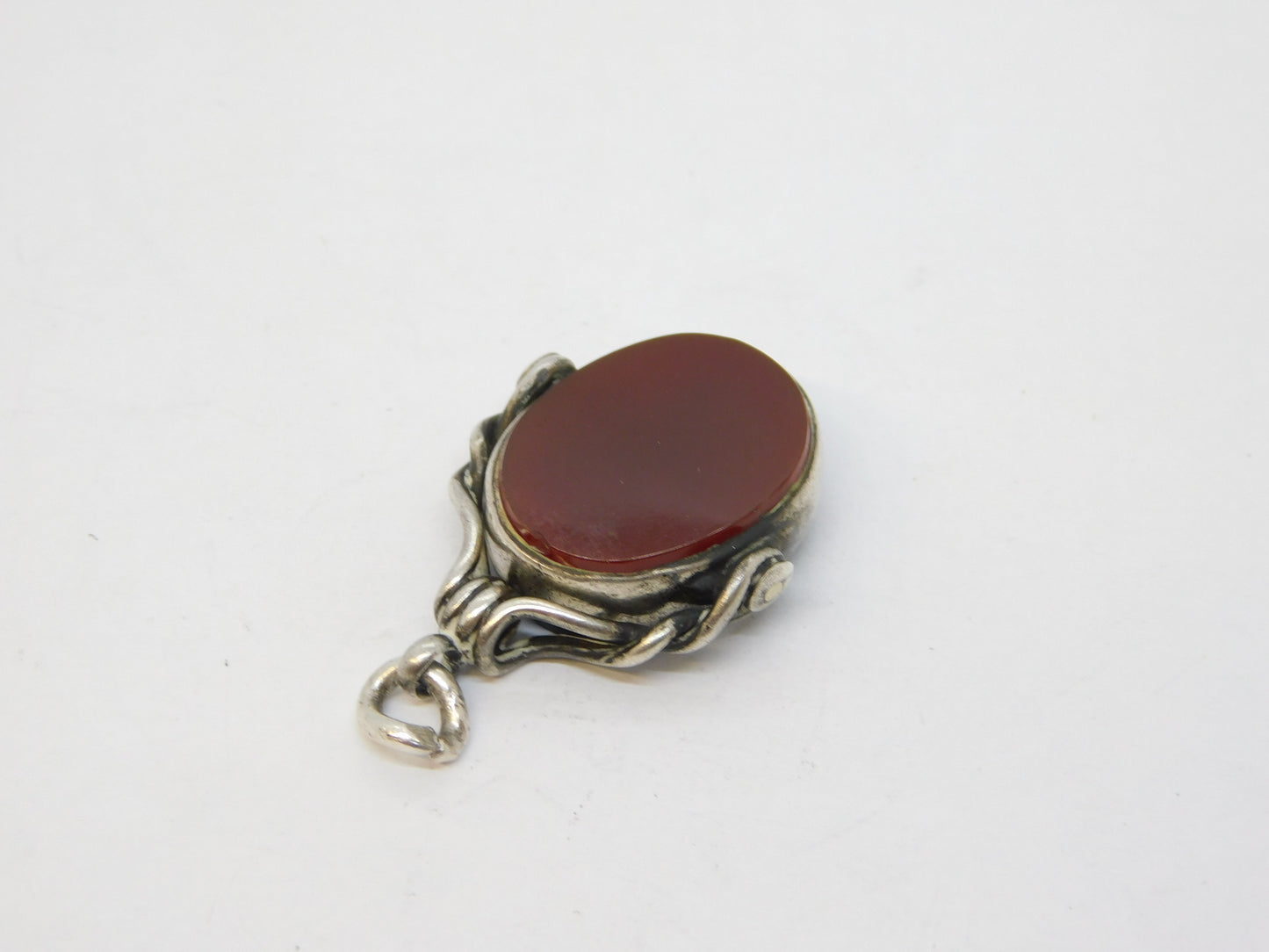 Victorian Sterling Silver Bloodstone & Carnelian Spinner Fob Antique 1900
